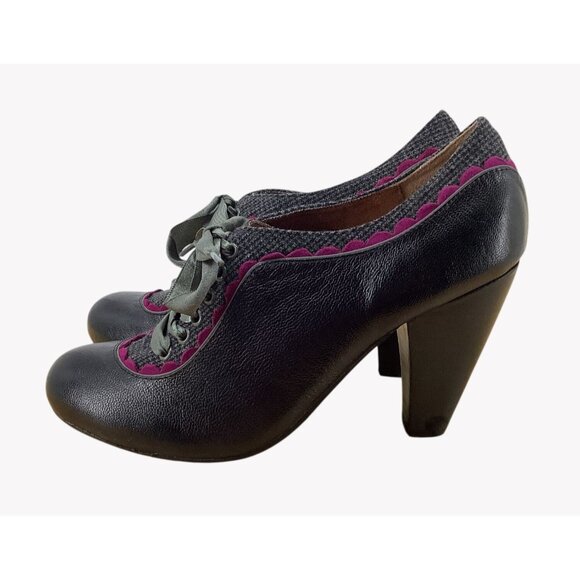 Poetic License Backlash Oxford Heels Leather Women’s Size EU 38 Black/Fuchsia - Picture 3 of 8